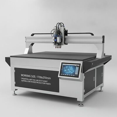 Plotter per colla XY, incollatrice CNC con dimensioni di lavoro di 1700x2500 mm, supporta fino a quattro operatori e colla a freddo hot melt in un'unica operazione